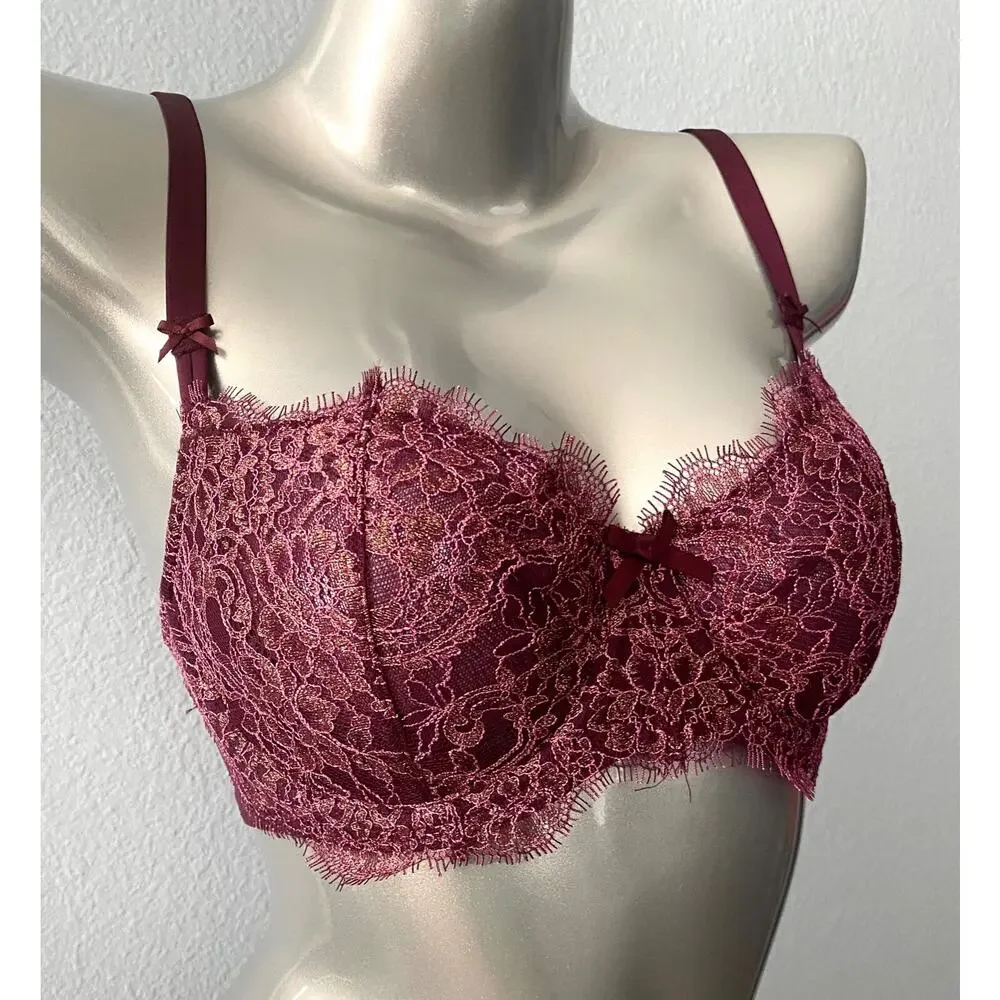 Victoria's Secret Nwt Dream Angels Ruby Wine Shimmer Unlined Uplift Bra